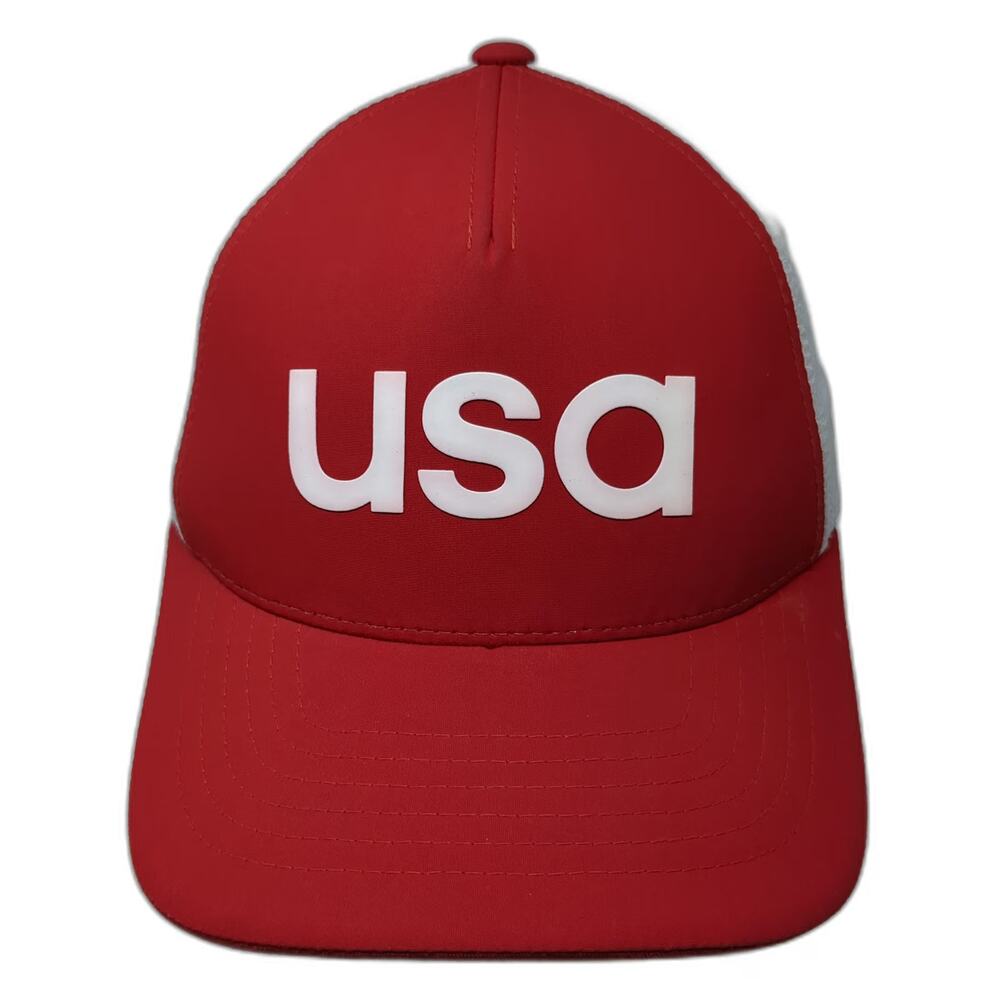 adidas 5 Panel Hat Red White M USA Mesh Flexfit Polyester Graphic Golf Sport